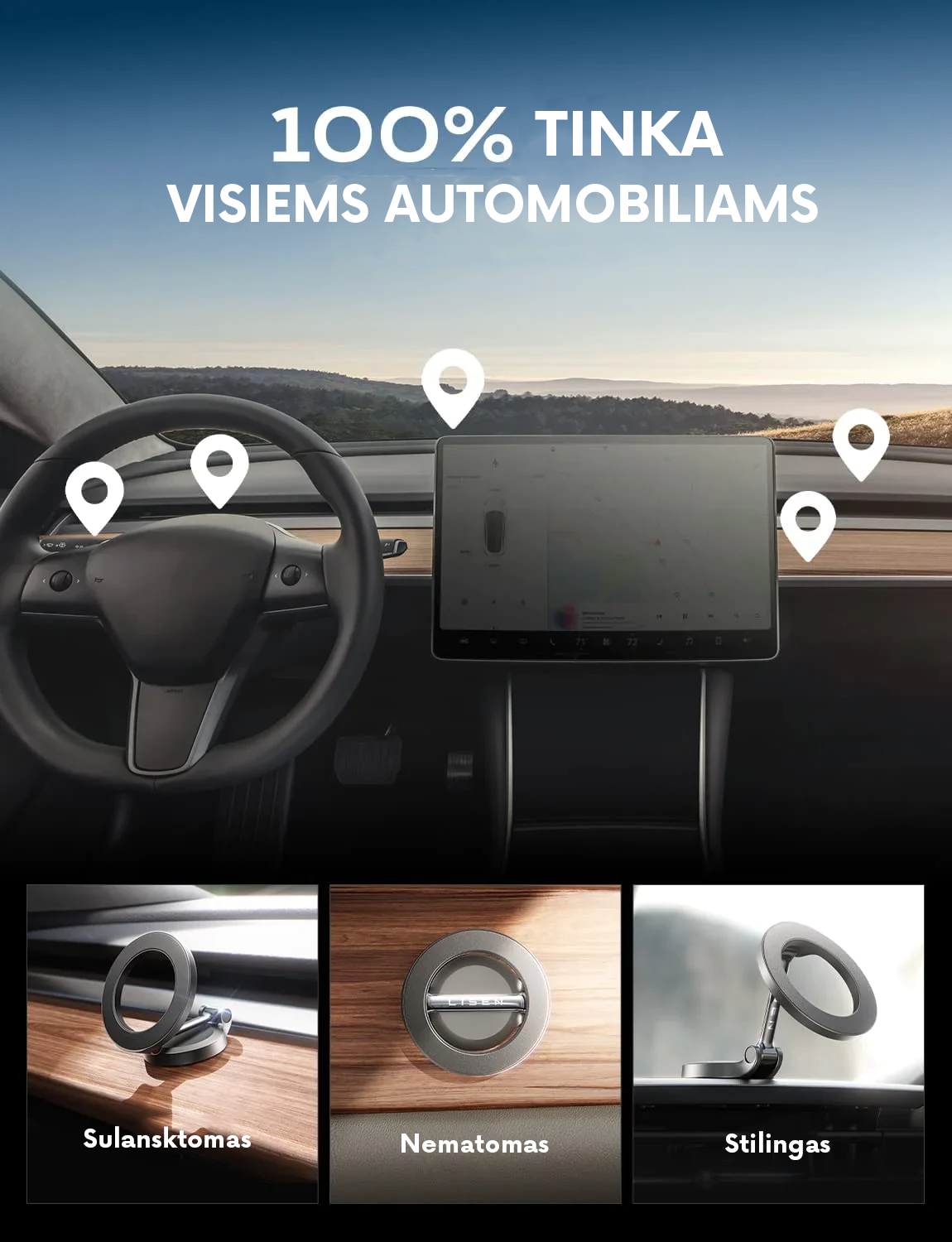 360° apsisukimo magnetinis telefono laikiklis