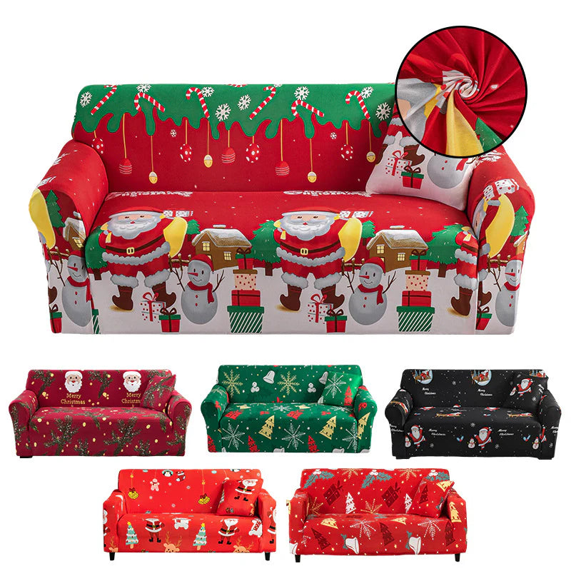Kalėdinis universalus elastingas sofos užvalkalas